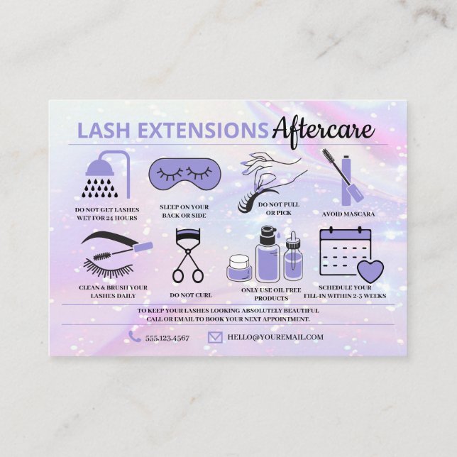 Lash Extensions Efterhandsinstruktioner Business C Visitkort (Baksida)