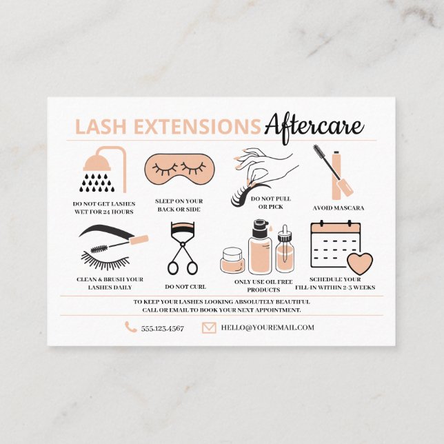 Lash Extensions Efterhandsinstruktioner Business C Visitkort (Baksida)