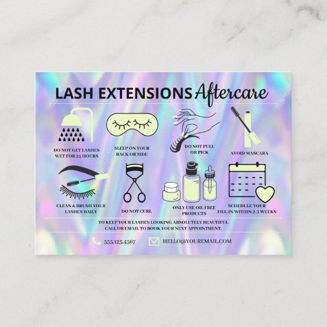Lash Extensions Efterhandsinstruktioner Business C Visitkort (Baksida)