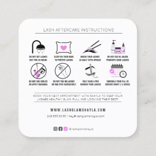 Lash Extensions Efterhandsinstruktioner Fuchsia Sq Fyrkantigt Visitkort