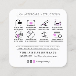 Lash Extensions Efterhandsinstruktioner Fuchsia Sq Fyrkantigt Visitkort