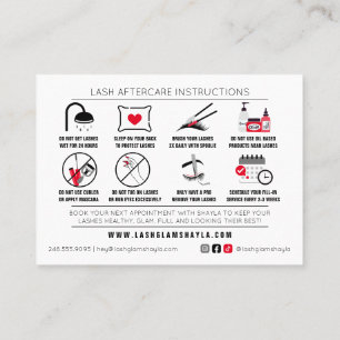 Lash Extensions Efterhandsinstruktioner Möte Visitkort