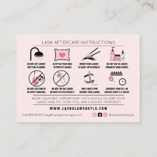 Lash Extensions Efterhandsinstruktioner Möte Visitkort