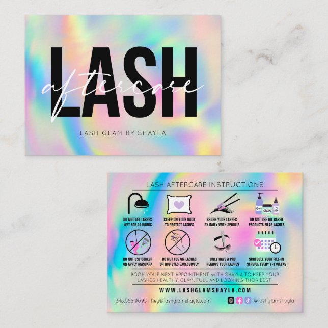 Lash Extensions Efterhandsinstruktioner Regnbåge B Visitkort (Fram/baksida)