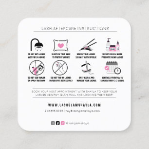 Lash Extensions Efterhandsinstruktioner Rosa Black Fyrkantigt Visitkort