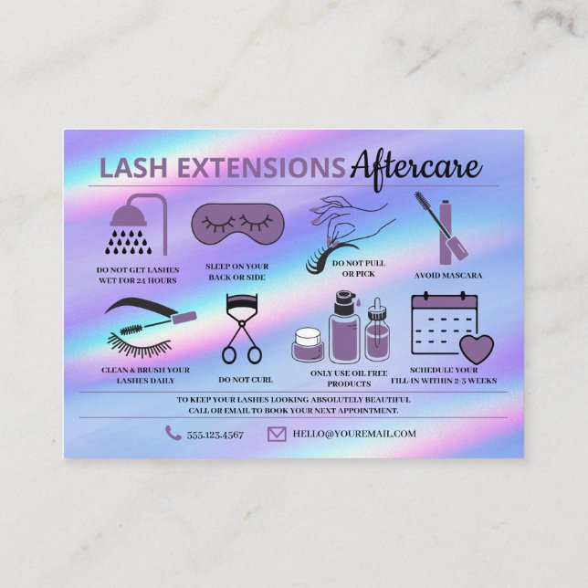Lash Extensions Efterhandsinstruktioner Visitkort (Baksida)