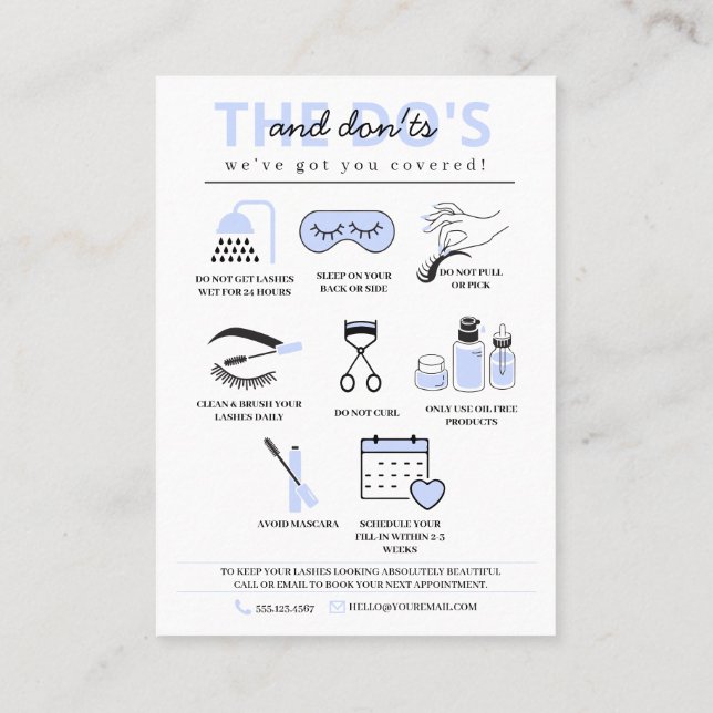 Lash Extensions Efterhandsinstruktioner  Visitkort (Baksida)