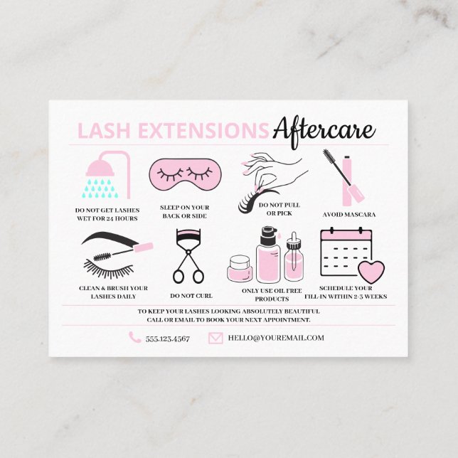 Lash Extensions Efterhandsinstruktioner Visitkort (Baksida)