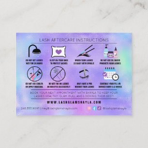 Lash Extensions HoloGraph Aftercare Instructions Visitkort