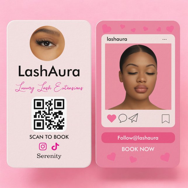 Lash Extensions Pink QR Code Photo Visitkort (Skapare uppladdad)