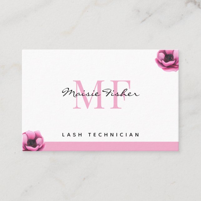 Lash Extensions QR Code Monogram Eyelash Tech Visitkort (Framsida)