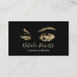 Lash Eyelash Makeup Artist Modern Black & Guld Visitkort