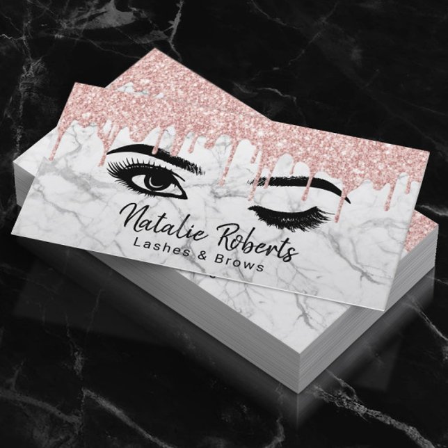 Lash Eyelash Makeup Artist Ro Guld Drip Marble Visitkort (Skapare uppladdad)