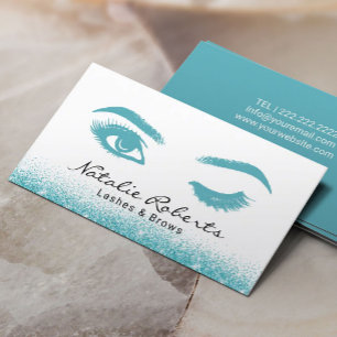 Lash Eyelash Makeup Artist Wink Öga Teal Glitter Visitkort