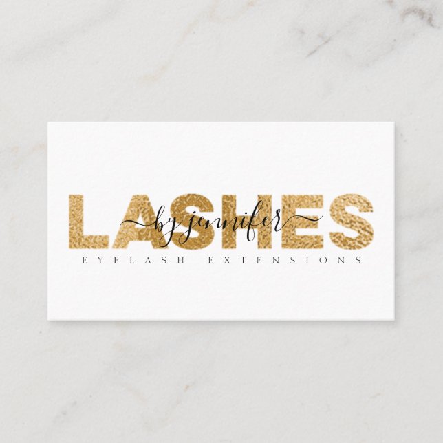 Lash Eyelash Specialist Gold Foil Typography Visitkort (Framsida)