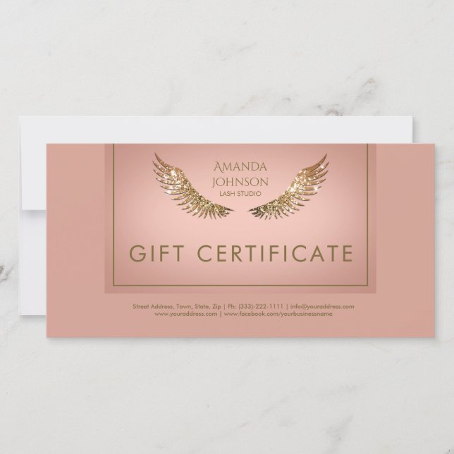 Lash Gift Certificate Golden Vingar Tack Kort (Framsida)