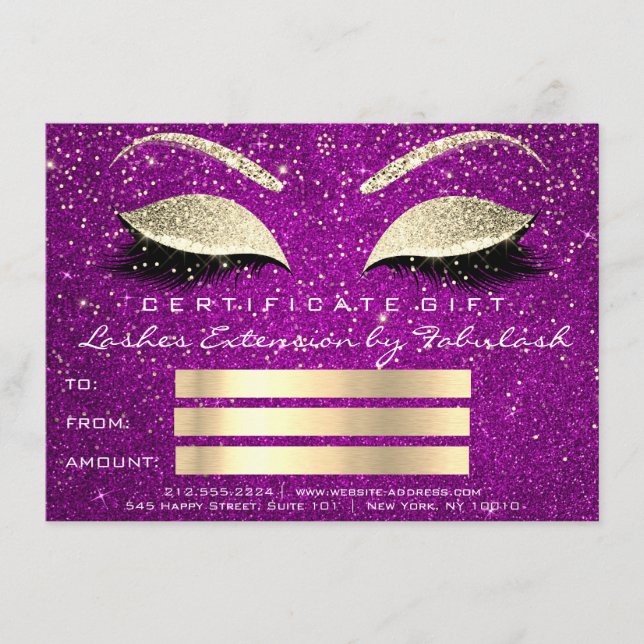 Lash Guld Magenta Rosa Makeup Certificate Gift (Framsida)