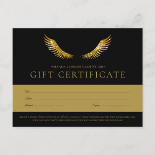 Lash Guld Vingar Black Gift Certificate Voucher Vykort