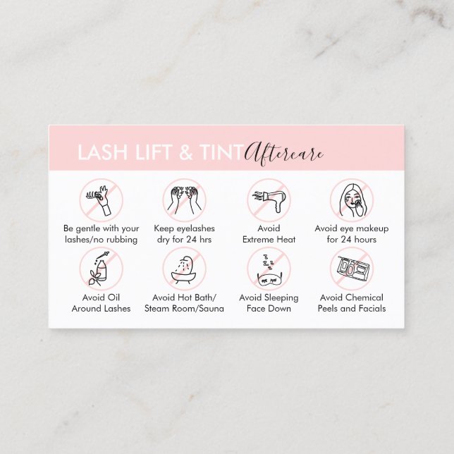 Lash Hiss och Tint Aftercare Post Instruction Visitkort (Baksida)