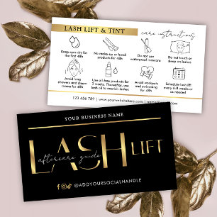 Lash Hiss & Tint Aftercare Guide Glam Black & Guld Visitkort