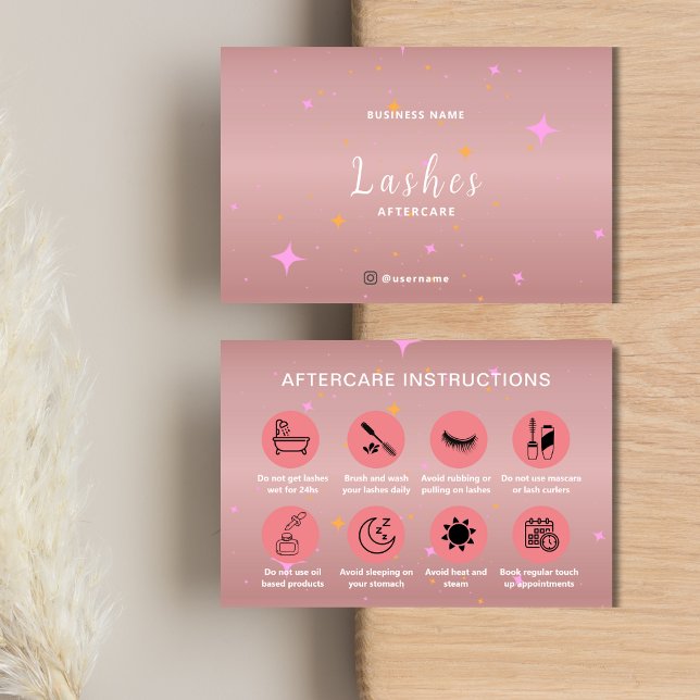 Lash-klienten ro Guld efter instruktionskort Visitkort (Rose Gold Lash Client After Care Instruction Card)