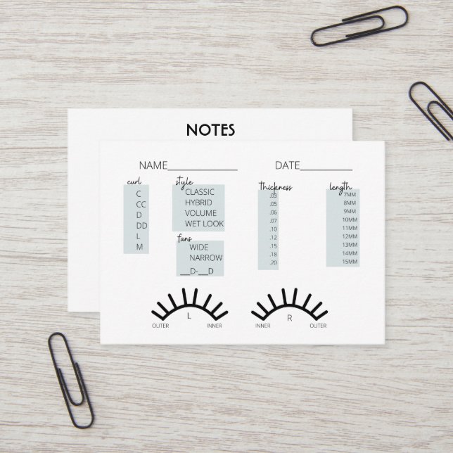 Lash-klientpostkort Visitkort (Fram/Back In Situ)