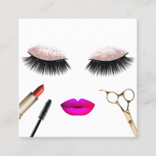 Lash & Läppar Hair Salon Makeup Artist Ro Guld Fyrkantigt Visitkort