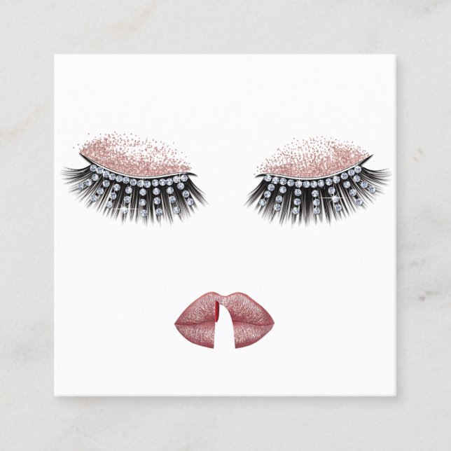 Lash & Läppar Makeup Artist Ro Guld Beauty Salon Fyrkantigt Visitkort (Framsida)