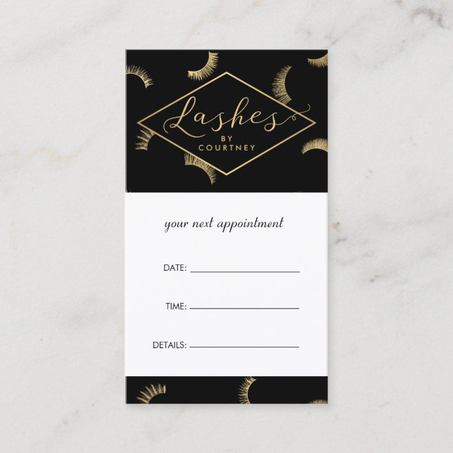 Lash Lash Salon Black/Guld Möte Tidsbeställning Kort (Framsida)