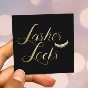 Lash & Lockar Modern Black & Guld Makeup Artist Fyrkantigt Visitkort