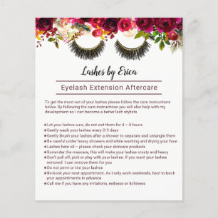 Lash Makeup Artist Blommigt Aftercare Instruction Flygblad