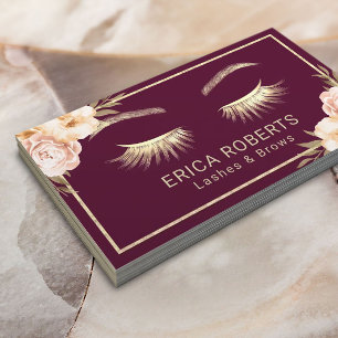 Lash Makeup Artist Burgundy Blommigt Beauty Salon Visitkort