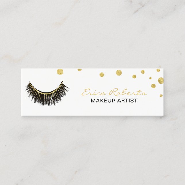 Lash Makeup Artist Chic Guld Confetti Mini Visitkort (Framsida)