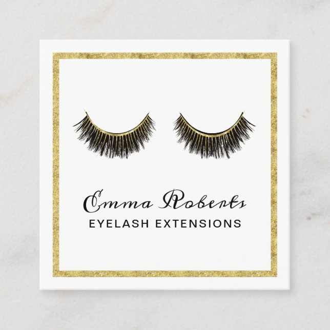 Lash Makeup Artist Chic Guld Eyelash Extensions Fyrkantigt Visitkort (Framsida)