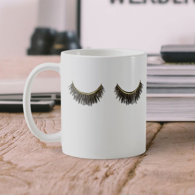 Lash Makeup Artist Chic Guld Eyelash Extensions Kaffemugg (Skapare uppladdad)