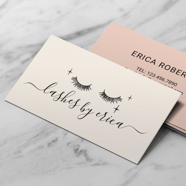 Lash Makeup Artist Cute Teckning Eyelash Beige Visitkort (Skapare uppladdad)