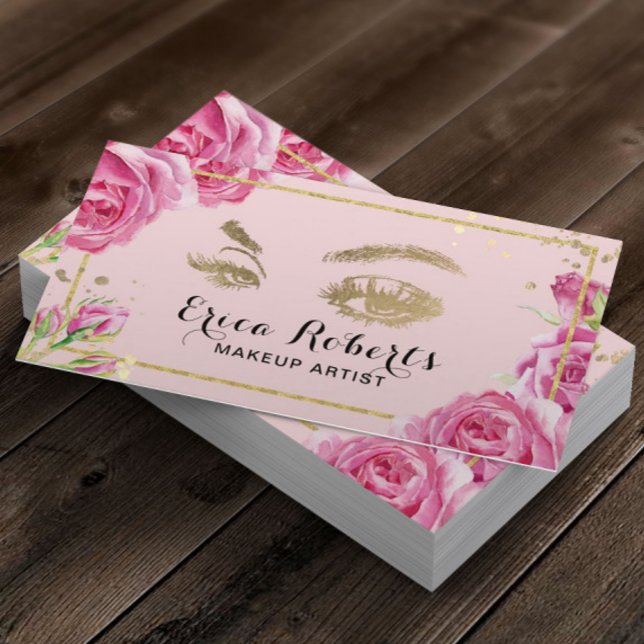 Lash Makeup Artist Elegant Rosa Blommigt Salon Visitkort (Skapare uppladdad)
