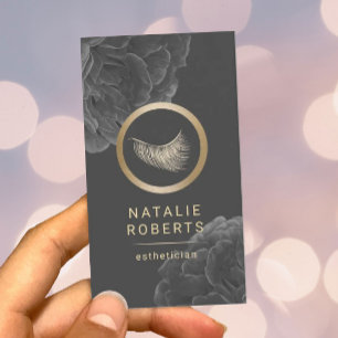 Lash Makeup Artist Esthetician Mörk Blommigt Visitkort