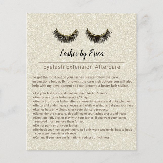 Lash Makeup Artist Eyelash Eftervård Instruction Flygblad (Framsidan)