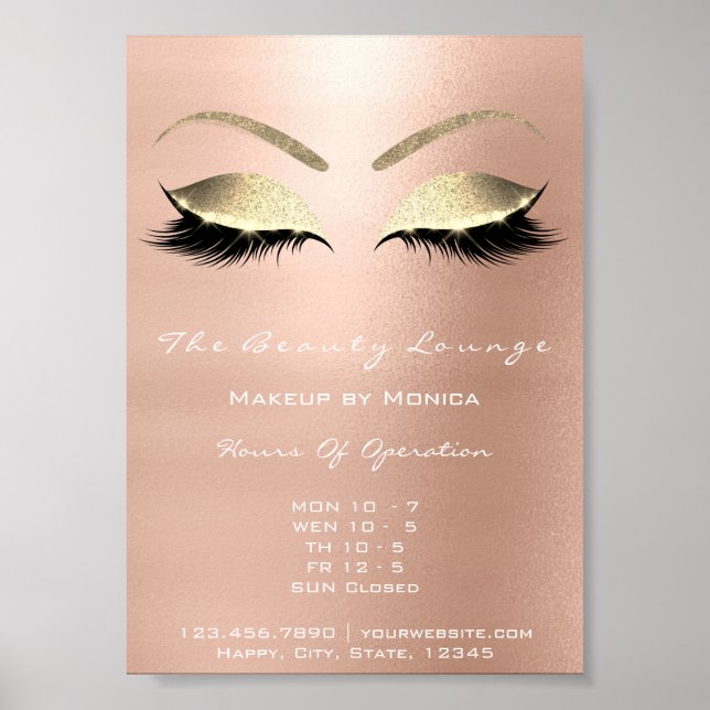 Lash Makeup Artist Glitter Beauty Salon Guld Poster (Framsidan)