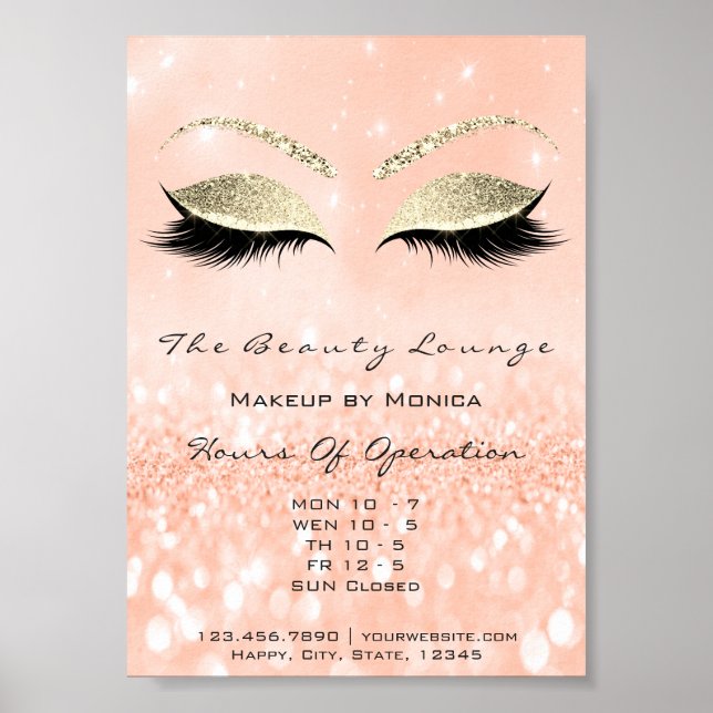 Lash Makeup Artist Glitter Beauty Salon Peach Poster (Framsidan)