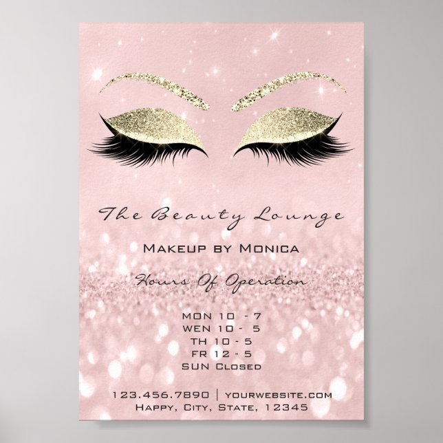 Lash Makeup Artist Glitter Beauty Salon Rosa Poster (Framsidan)