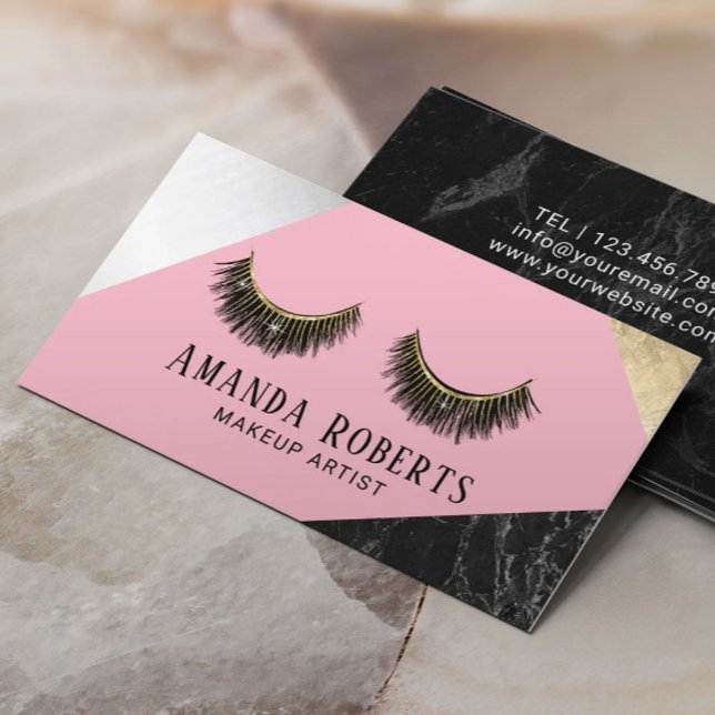 Lash Makeup Artist Marble Silver Guld Rosa Visitkort (Skapare uppladdad)