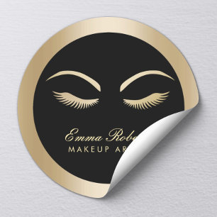 Lash Makeup Artist Modern Black & Guld Salon Runt Klistermärke