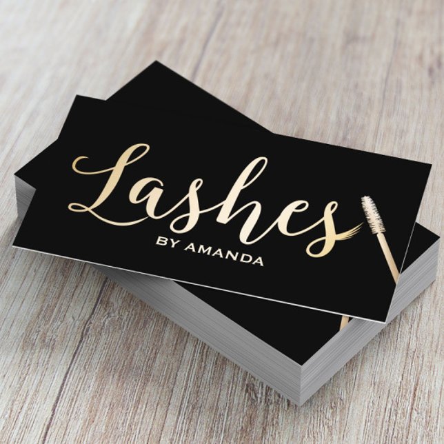 Lash Makeup Artist Modern Black & Guld Visitkort (Skapare uppladdad)