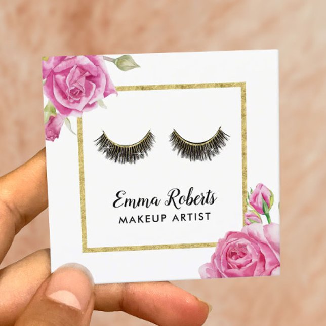 Lash Makeup Artist Modern Blommigt Beauty Salon Fyrkantigt Visitkort (Skapare uppladdad)
