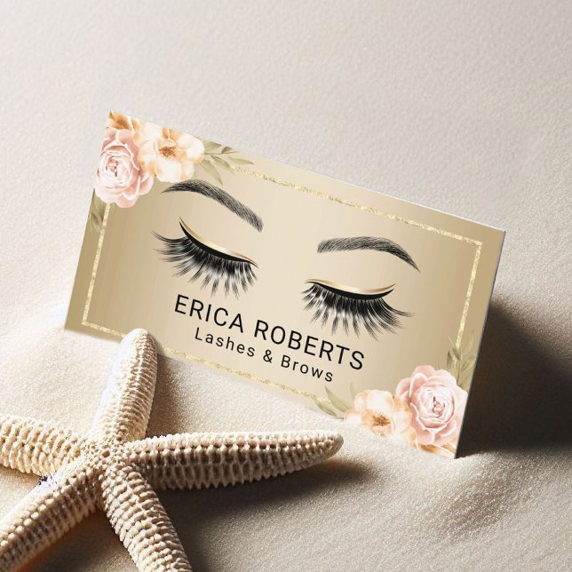 Lash Makeup Artist Modern Blommigt Guld Salon Visitkort (Skapare uppladdad)