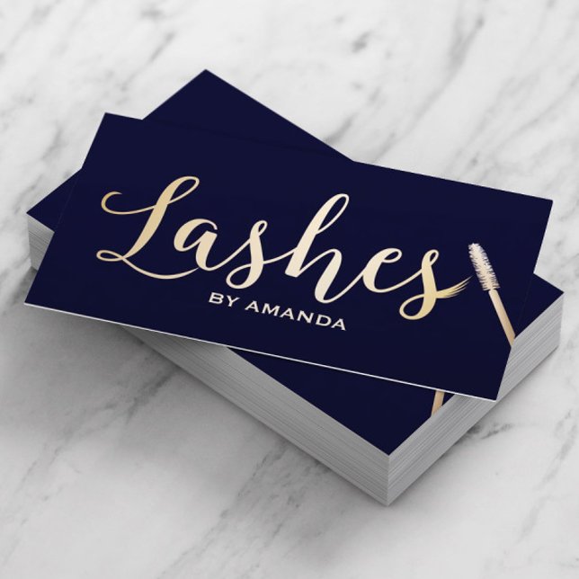 Lash Makeup Artist Modern Navy & Guld Visitkort (Skapare uppladdad)