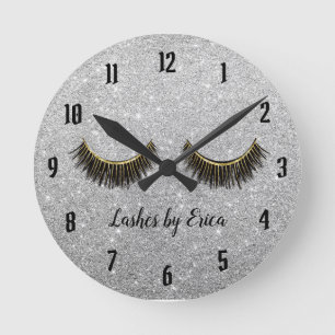 Lash Makeup Artist Modern Silver Glitter Rund Klocka