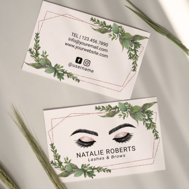 Lash Makeup Artist Ro Guld Geometric Greenery Visitkort (Skapare uppladdad)